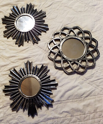 Set 3 Starburst Sunburt Accent Mirrors Bronze Copper Black Metal Brushed Look
