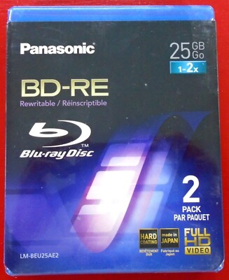 2 Pack Panasonic Bd-re 25gb Rewritable Blu Ray Discs for sale  