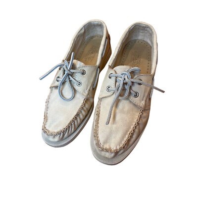 Sebago Docksides Spinnaker Beige Canvas Boat Shoes Sz 9