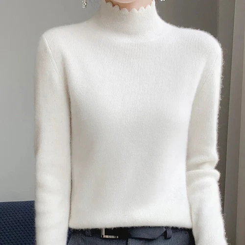 Autumn Winter Sweater Women Mock Neck Knitted Sweaters Cashmere Sweater - Picture 32 of 32