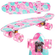 Malplay Skateboard per Bambini Ruote LED RGB Luminose Cruiser Board 56 cm Fiori
