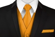 Men's Mustard Satin Formal Tuxedo Vest, Tie  Hankie Set Wedding Prom Homecoming