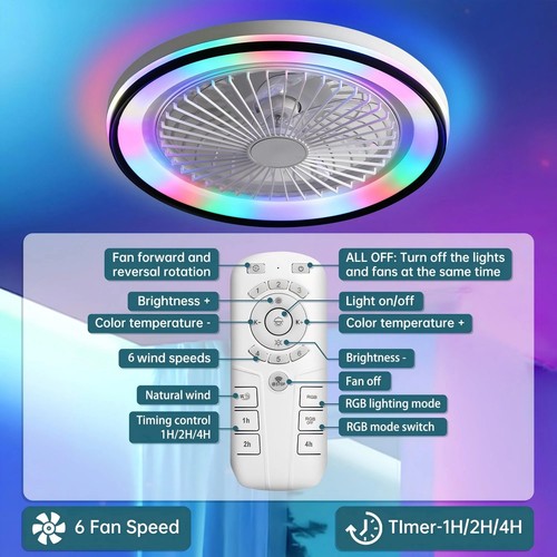 Low Profile Enclosed Ceiling Fans with Lights Smart RGB Ceiling Fan APP Control - Picture 6 of 10