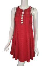 FREE PEOPLE Wherever You Go Rose Red Embroidered Lattice Dress sz 6 NWT $128
