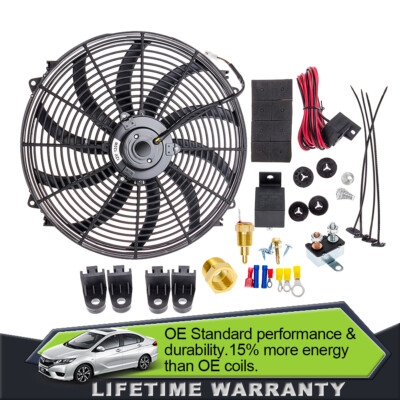 #ad #ad Black 3000CFM 16#x27;#x27; Electric Radiator Cooling Fan 12V Thermostat Relay Switch Kit $62.99