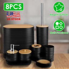 8PCS Bathroom Accessories Set Soap Dish Toilet Brush Trash Bin Toothbrush Holder