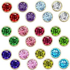 Solid 14k Yellow Gold 3mm Round Bezel Set CZ Birthstone Stud Push Back Earrings