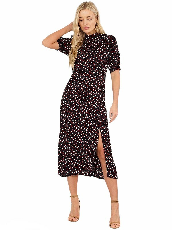 split front midi dress Claudia Open Front High Slit Midi Dress In Ruby  K. A. Classics