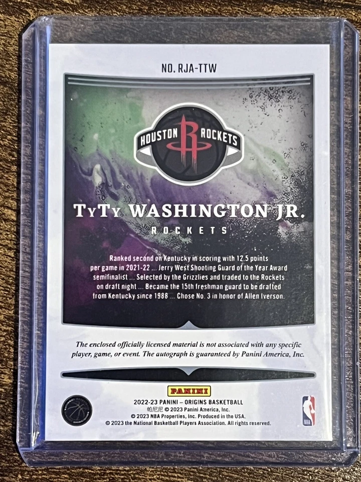 2022-23 Panini Origins TyTy Washington Jr RPA Rookie Patch Auto /15 RC Rockets - Image 2 of 2