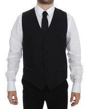 DOLCE & GABBANA Vest Black Wool Silk Dress Gilet Jacket IT44/ US34 / XS RRP $360