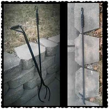 Heavy Duty Fireplace Fire Poker&Tong Set 47",Made in US by Blacksmith*FREE SHIP*