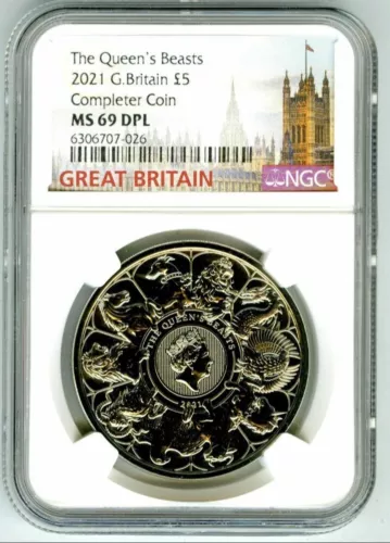 2021 GREAT BRITAIN 5PD QUEEN'S BEASTS COMPLETER COIN NGC MS69 DPL