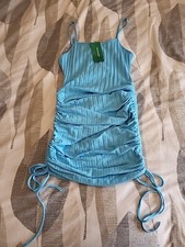 Shein Blue Body Con Ribbed Roushed Sides Dress Size M Cotton Blend rave club 