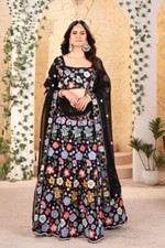 Latest Beautiful Faux Georgette Black Lehenga Choli With Dupatta For Wedding