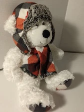 Hug Fun International Inc Plush Bear Brown Hat Scarf Green Red Snowflake 18"