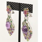 Vintage Multi Color Gemstones Earrings 18k White Gold Dangle Chandelier Earring — photo 4