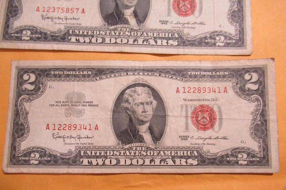 Antique 1963 Two Dollar Old US Currency US Note, Red Seal - Image 2 of 3