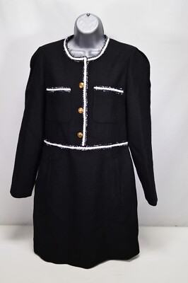 NWT ME+EM Midi Fit & Flare Tweed Dress w/ Braid Detailing Black US Size 8 |  eBay