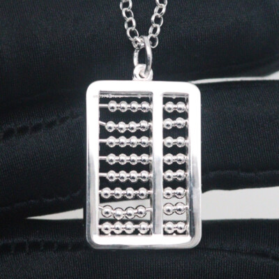 Pure 999 Fine Silver Pendant Lucky Abacus Women Men's Pendant 1.42inchH Gift