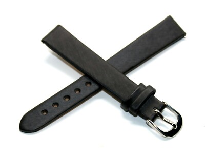 Kenneth Jay Lane 12MM Genuine Leather Watch Strap 6.75'' BLACK with Silver Buckle