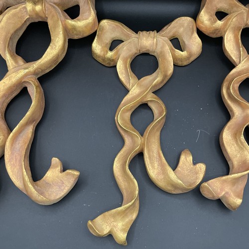 Gold Gilded Ribbon Bow Wall Hanging 14" long - lightweight metallic shiny finish - Picture 2 of 10