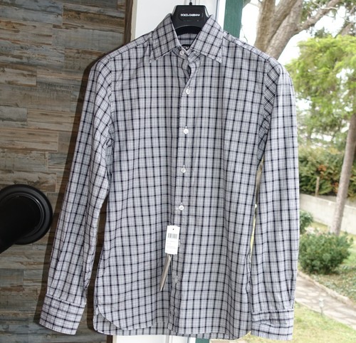 TOM FORD SHIRT 39 button up down m grey made in switzerland checkered cotton - Imagen 2 de 12