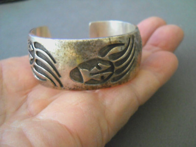 Southwestern Native American Hopi Sterli Silver Bear Paw Print Cuff Bracelet 50g