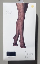A New Day Women's Size S/M Black Ebony Geo Stairs Pattern Fashion Footed Tights