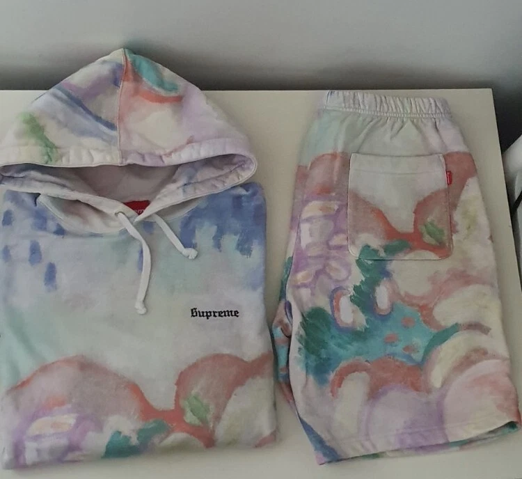 SS18 Supreme Landscape sweatshort & hooded sweatshirt set S shorts M hoodie