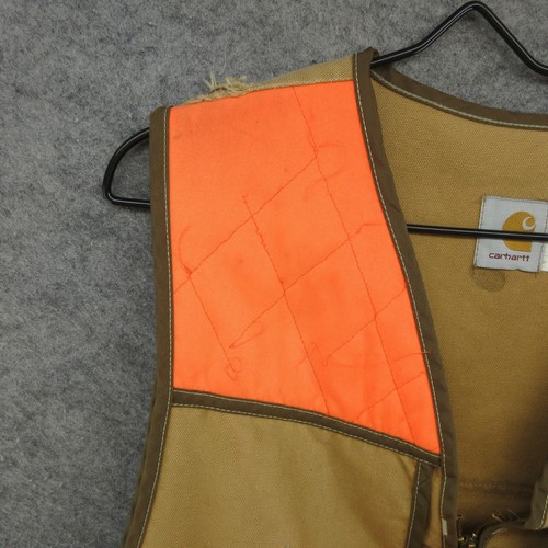 VTG Carhartt Vest Mens Large Brown Orange VU250 Hunting Game Bag Distressed 90s - Picture 2 of 24