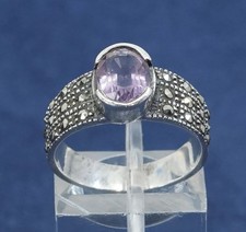 sz 6.5, vtg Sterling silver handmade ring, 925 w/ amethyst N marcasite