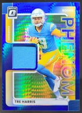 2025 Donruss Optic Tre Harris Rookie Phenoms Blue Hyper MEM RC Chargers JT4