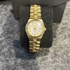 VTG Elgin EG7016 30mm Gold Tone Quartz Date Watch w/Bracelet  New Battery