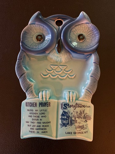 Owl Ceramic 7" Spoon Rest Wall Plaque Kitchen Prayer-Storytown Lake George NY