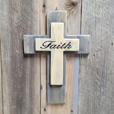 Layered Wooden Cross with Hand Carved Faith Religious Christian Wall Art Decor
