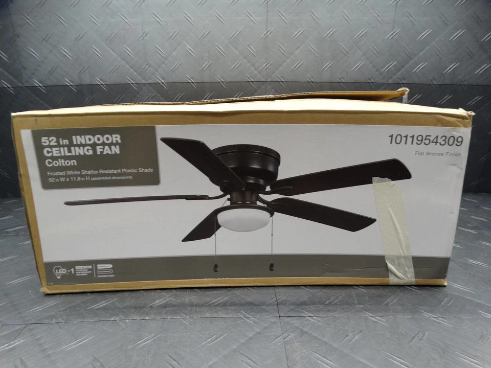 Hampton Bay Colton 52 pulgadas Ventilador de techo interior plano bronce bajo perfil 1011954309 Foto 3 de 4