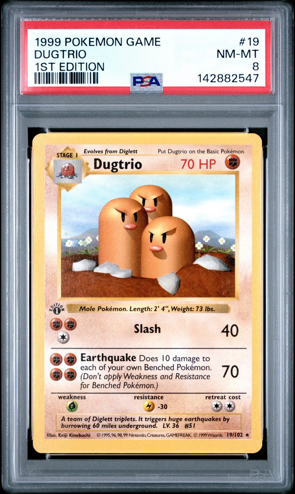 1999 POKEMON BASE SET 1ST EDITION #19 DUGTRIO PSA 8