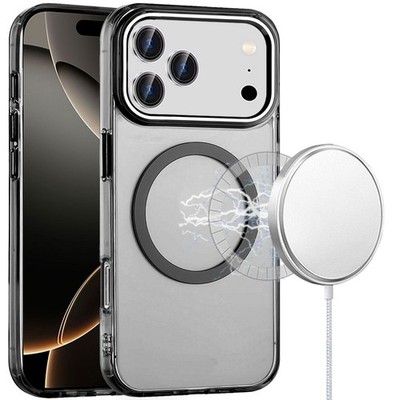 For iPhone 17 Pro Max Case Trans-Clear Metal Buttons Phone Cover +Tempered Glass