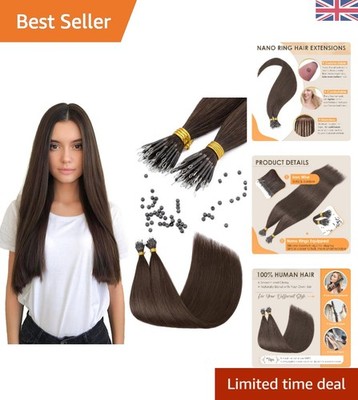 Elegante 24 Zoll dunkelbraune Haarverlängerungen - 50 Strähnen Nano Ring, Cold Fusion
