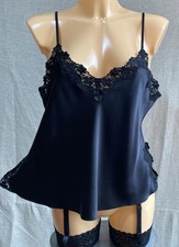 La SENZA Camisole Black 100% Shimmering Silk Embroidered, UK 14