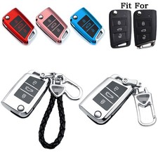 Tpu Gloss Car Remote Flip Key Fob Case Cover Holder Chain For Vw Golf 7 Tiguan