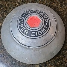 Original 1937-1938 Packard Super Eight Hubcap Center Medallion Red Hex 4 