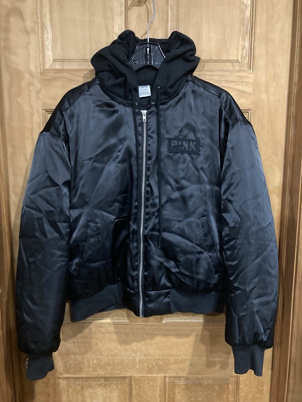 VICTORIA'S SECRET PINK HOODED BOMBER JACKET WITH DETACHABLE HOOD LARGE BLACK