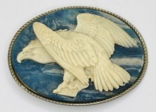 Vtg American Bald Eagle Oval Cameo Belt Buckle by Incolay Stone Western Wear