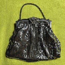 Vtg Whiting Davis Silver Tone Mesh Evening Bag Purse Clutch w Rhinestone Clasp