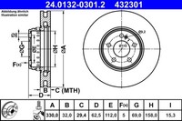 2X ATE Bremsscheibe 24.0132-0301.2 FüR Mercedes Klasse W213 W205 Model S213 C205