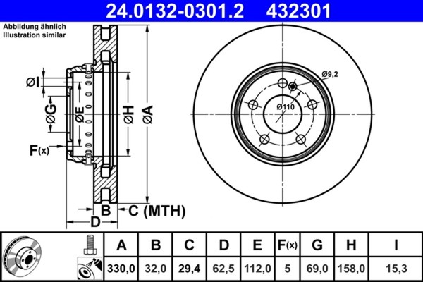 2X ATE Bremsscheibe 24.0132-0301.2 FüR Mercedes Klasse W213 W205 Model S213 C205-image