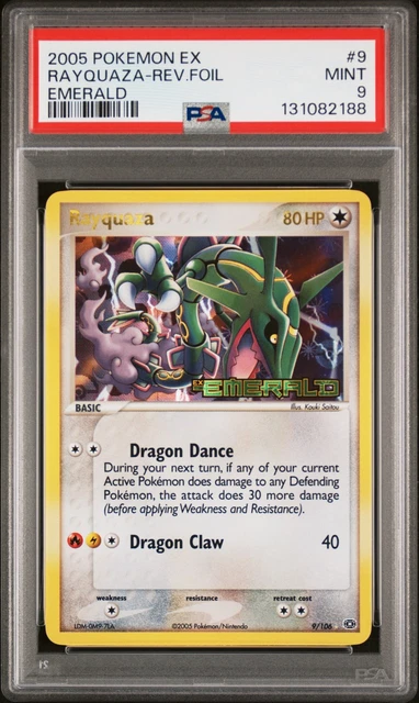 2005 POKEMON EX EMERALD #9 RAYQUAZA-REVERSE FOIL PSA 9