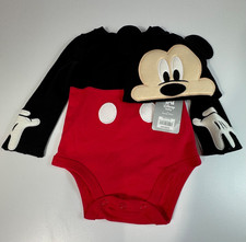Disney Store Mickey Mouse One Piece Body Suit 12-18 Months With Hat Long Sleeve