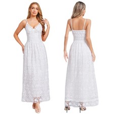 Womens Spaghetti Straps Dress Lace Floral Tulle Backless A Line Long Sundress